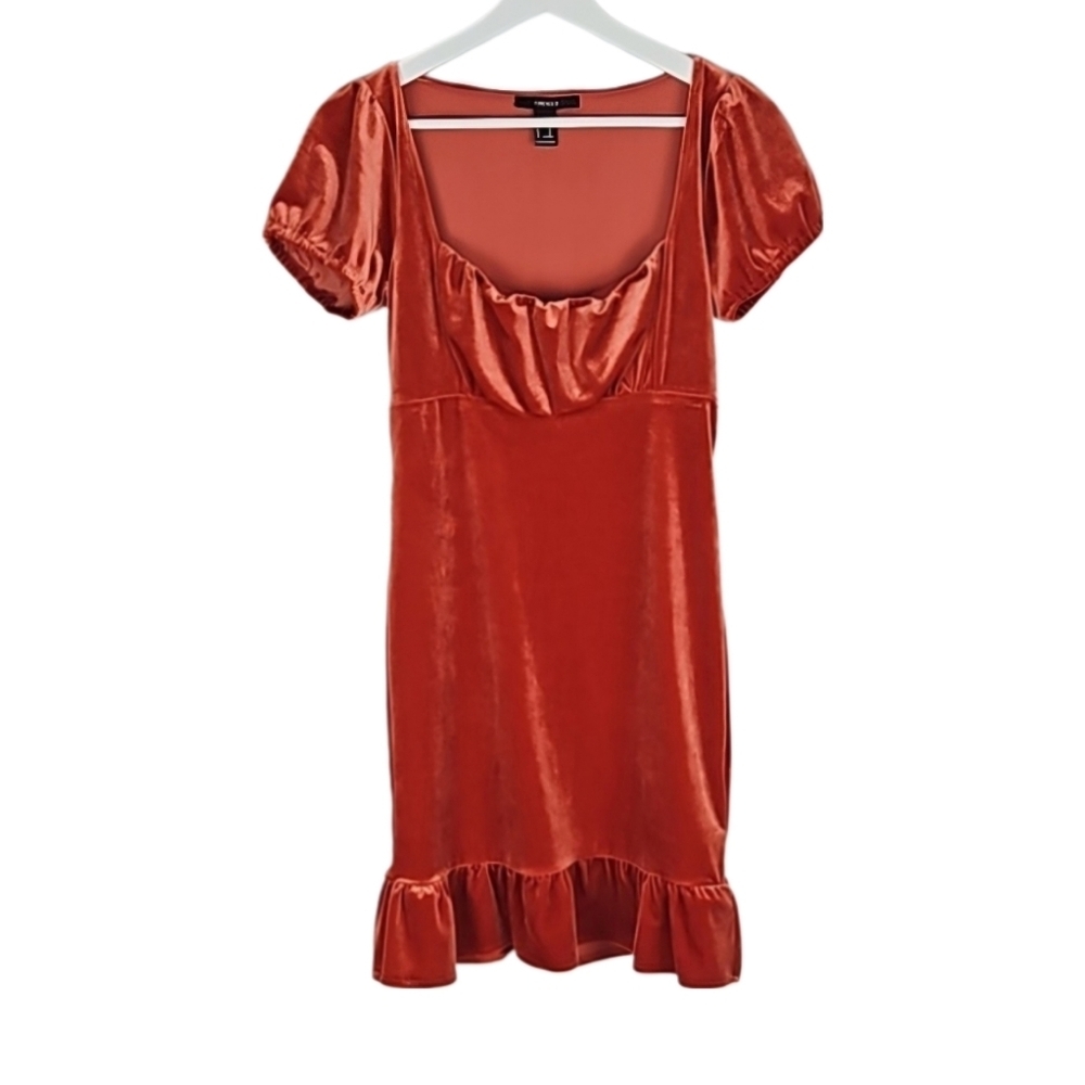 Retro Orange Velour Ruffle Trim Dress - Picture 6 of 11